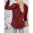 thumbnail image 3 of Blouses for Women Dressy Casual V-Neck Long Sleeve Womens Tops with Puff Sleeves Wine Red S, 3 of 8
