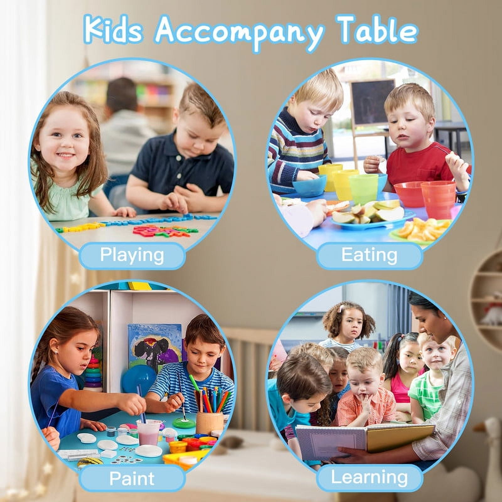 YUKOOL Kids Table and 4 Chair Set - Adjustable Height, HDPE Material, Perfect for Ages 2-12, Blue