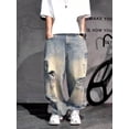thumbnail image 4 of Reppunk New Men's Vintage Washed Distressed Holes Classic Baggy Jeans Men Straight Denim Pants Streetwear Hip-Hop Style Loose Fit Denim Pants Menswear, 4 of 6