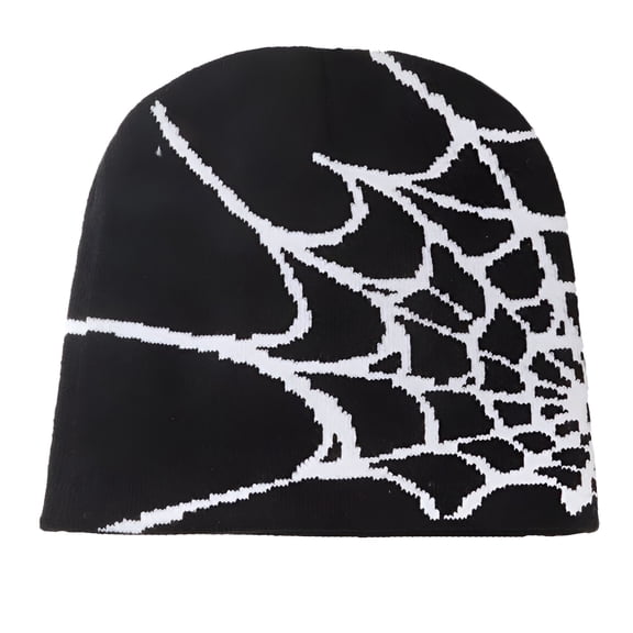TELOLY 2026 New Halloween Knit Beanie Hat for Men Women, Unisex Adult Warm Winter Beanies Gothic Spider Web Pattern Knitted Hats