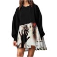thumbnail image 2 of Qiopertar Vente de Liquidation Sweat à Manches Longues Col Rond pour Femmes Robe à Capuche d'Halloween Plissée Ample Pull-Over Offres de la Semaine Moins de 5$, 2 of 6