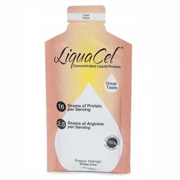 LiquaCel Liquid Protein 1oz Packets - Available in 5 Flavors! Size: 100-Pack (Case), Flavor: Peach Mango