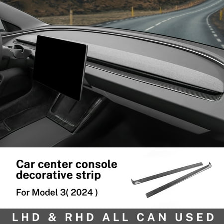 Car Center Console Decorative Strip for Model 3 2024 Carbon Fiber Sticker ABS Material Automotive Interior Decoration Accessories, Black