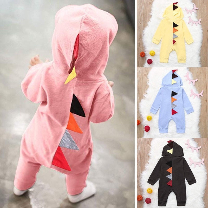 Newborn Infant Baby Boy Girl Kids Dinosaur Hooded Romper Jumpsuit Clothes Set CA 