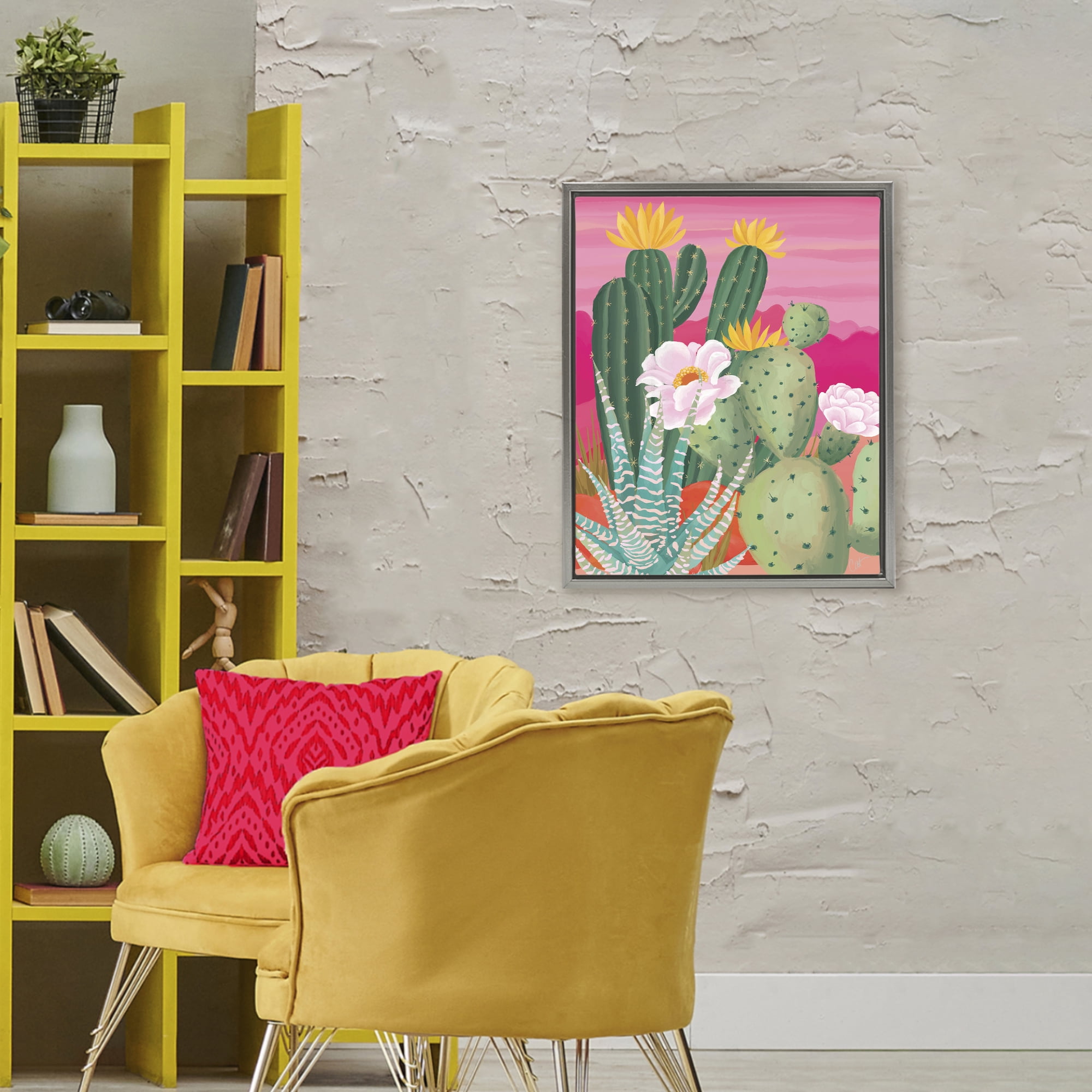 Stupell Industries Sunset Cactus Plants Gray Framed Floater Canvas Wall Art, design by Cat Thurman Designs