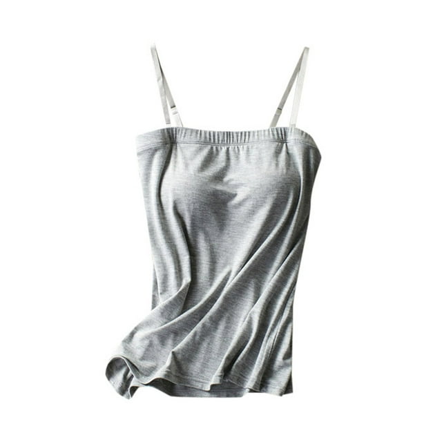 Women Rimless Brat Integrated With Chest Pads Flat Sling Solid Color Vest Bottoming Shirt