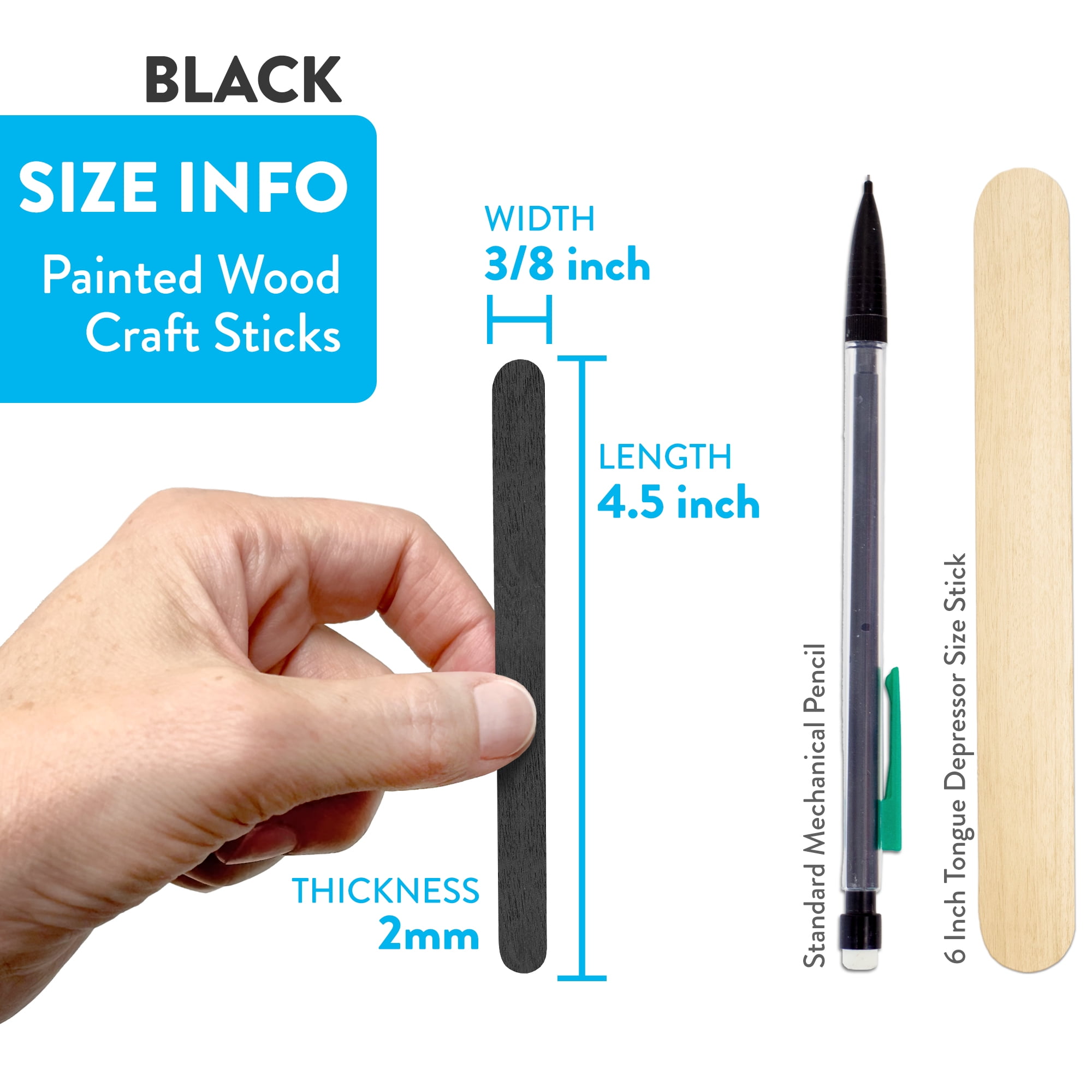 CraftySticks- 1000 Pack 4.5 Inch Black Painted Popsicle Sticks, Wood Craft Sticks for Crafts, Learning and STEM Basics