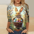 thumbnail image 2 of Yxbdin Plus Size Easter Egg Shirt for Women 3/4 Sleeve Cute Bunny Graphic Tee Funny Spring Eggs Printed Crew Neck T Shirts Brown M, 2 of 6