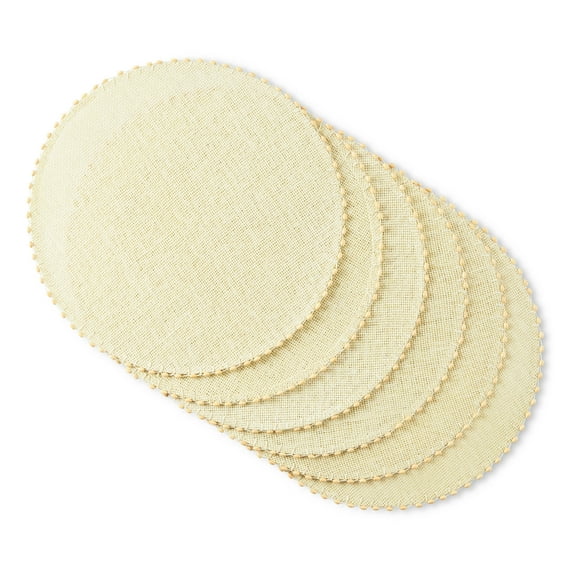 Martha Stewart Woven Water Resistant Lindos Fabric Placemat Set 6-Pack, 15" Round, Beige
