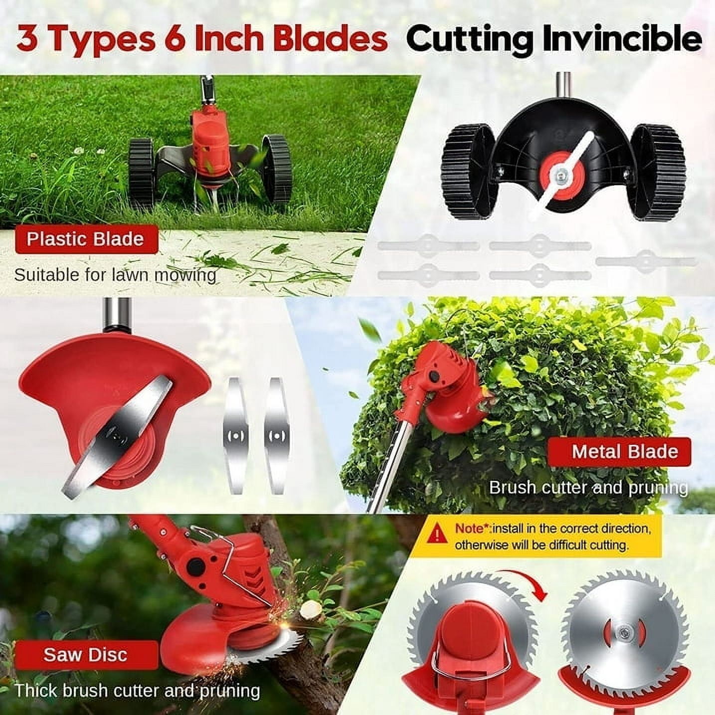 TJWLP Electric Cordless Grass Trimmer, Battery Operated Weed Eaters, 21V Mower, Weed Lawn Edger Eater, Electric Grass Cuting Machine with Wheels