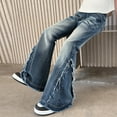 thumbnail image 2 of KAUOD Girls Distressed Flare Jeans Baggy Bell-Bottom Cargo Streetwear Denim Pants Kids High Waist Retro Jeans Trousers, 2 of 7