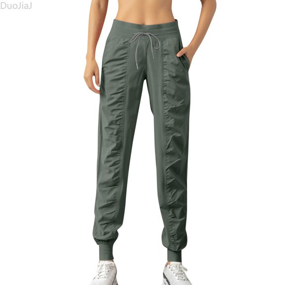 DuoJiaJ Women's Sports Loose Running Yoga Fitness Pocket Casual Nine Bound Leg Pants Women's Wide Leg Pants Green L