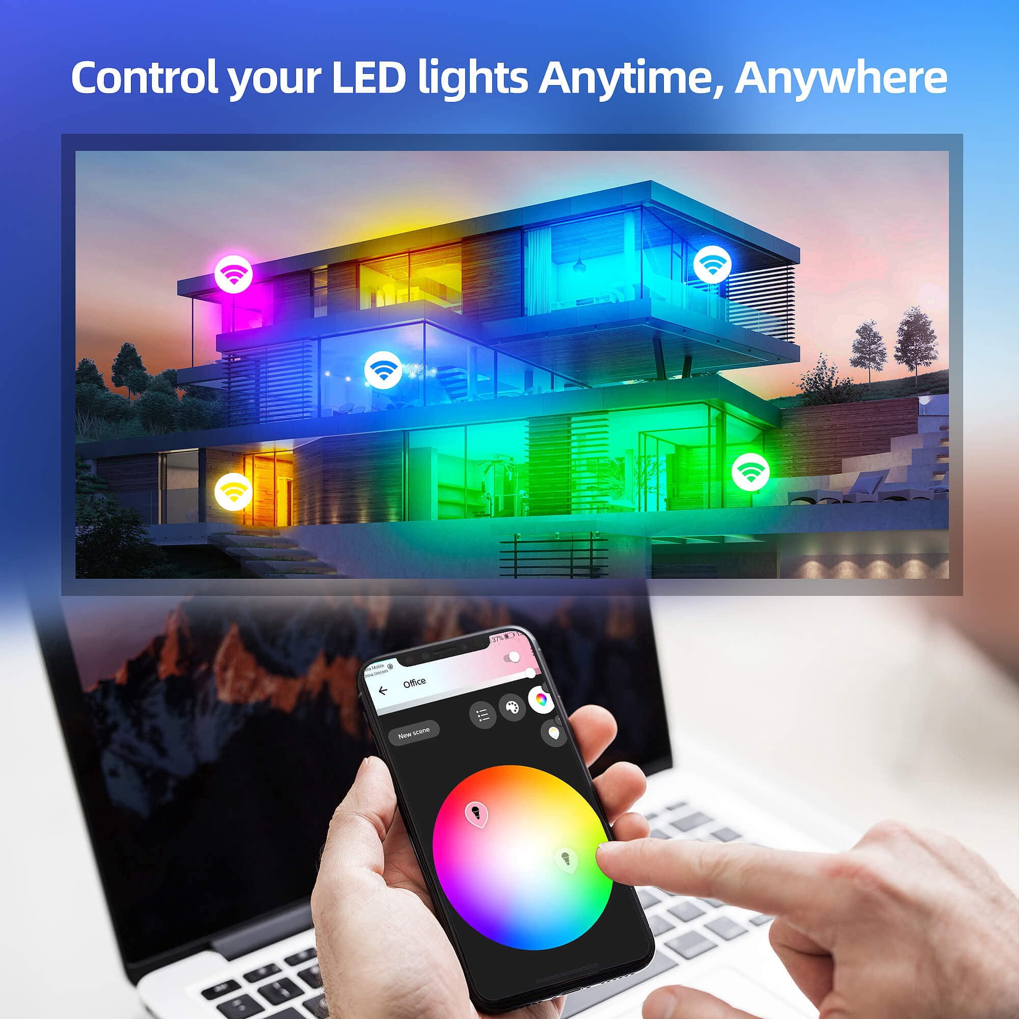 GIDEALED 32.8ft Smart ZigBee RGBW LED Strip Light 12V Kit with ZigBee 3.0 LED Controller for Bedroom