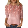 thumbnail image 1 of Hauts de Printemps pour Femmes, T-Shirts à Paillettes Imprimés Décontractés, Col Rond, Manches Trois-Quarts, Orange S, 1 of 4
