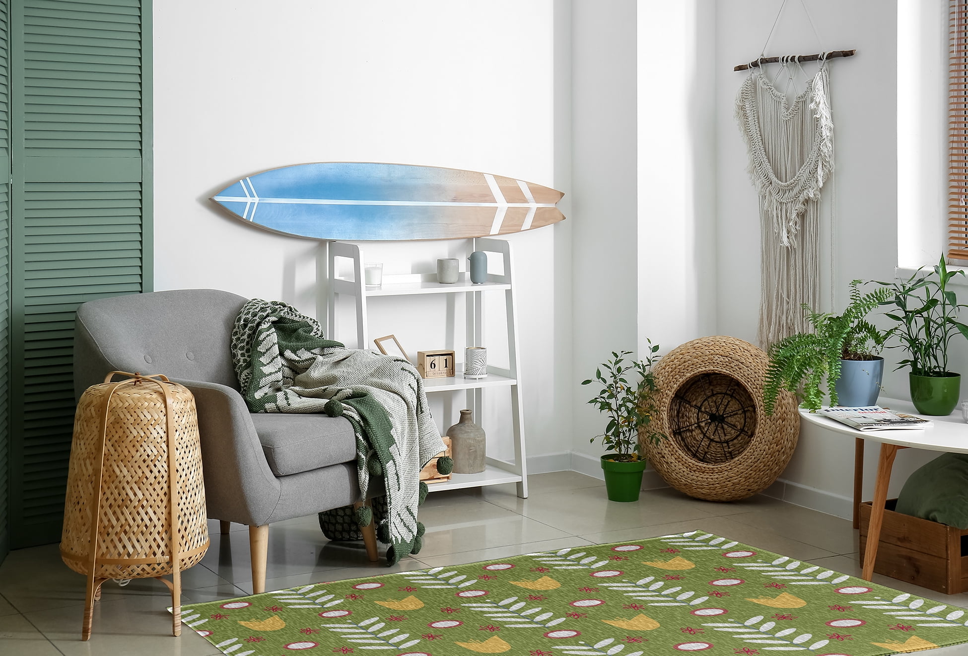 4' x 6' Simply Daisy Spring Garden Scandinavian Chenille Area Rug, Apple Green