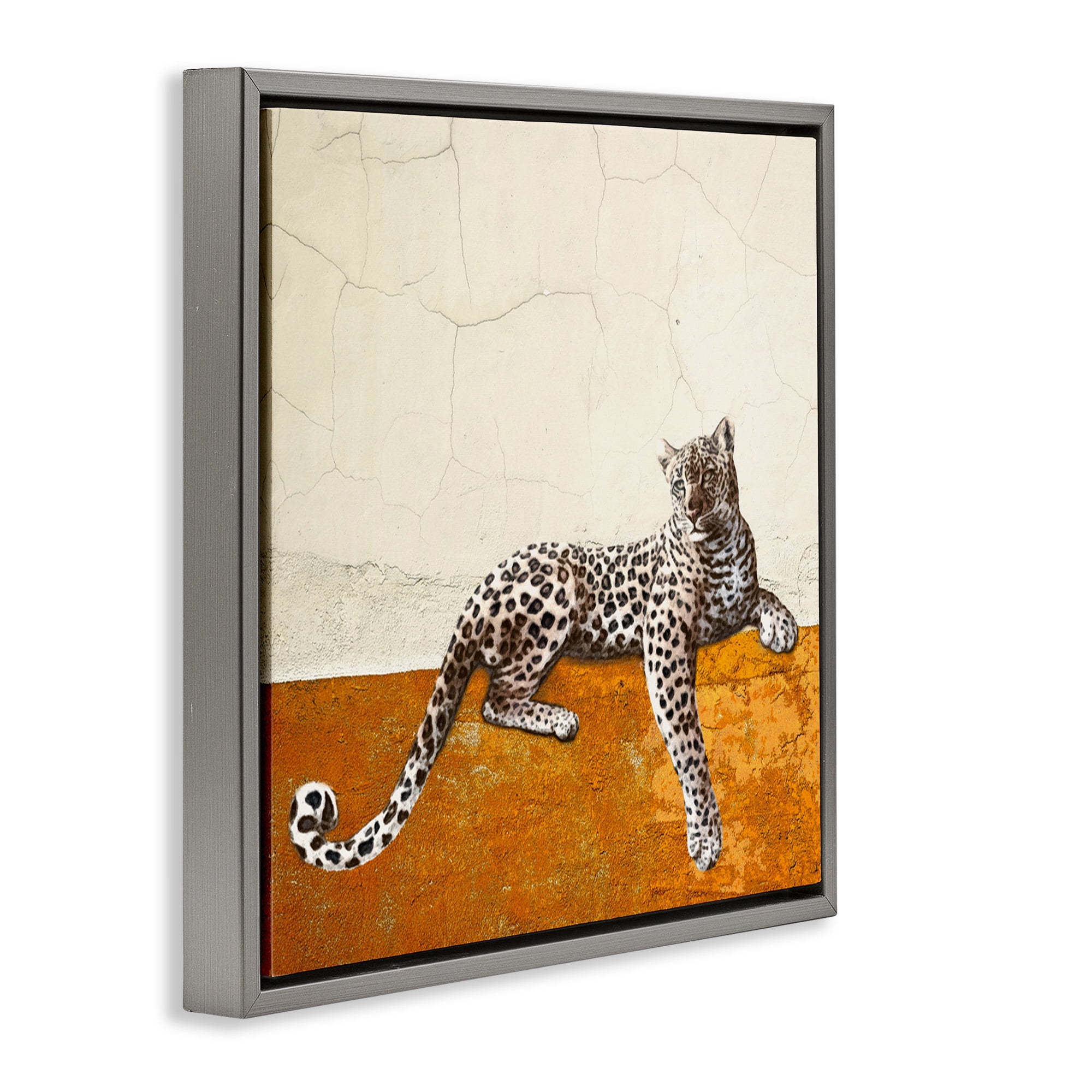 Stupell Industries Leopard Wildlife Portrait Animals & Insects Painting Gray Floater Framed Canvas Art Print Wall Art, 25 x 25