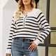 thumbnail image 4 of Gibobby Suéter Para Invierno Mujer Suéter de manga larga con botones y cuello redondo para mujer Suéter de punto elegante a rayas(Blanco,G), 4 of 5