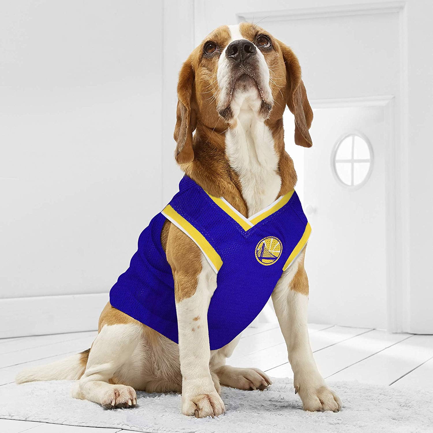 Pets First NBA Golden State Warriors Mesh Basketball Jersey for DOGS & CATS - Licensed, Comfy Mesh, 21 Basketball Teams / 5 sizes