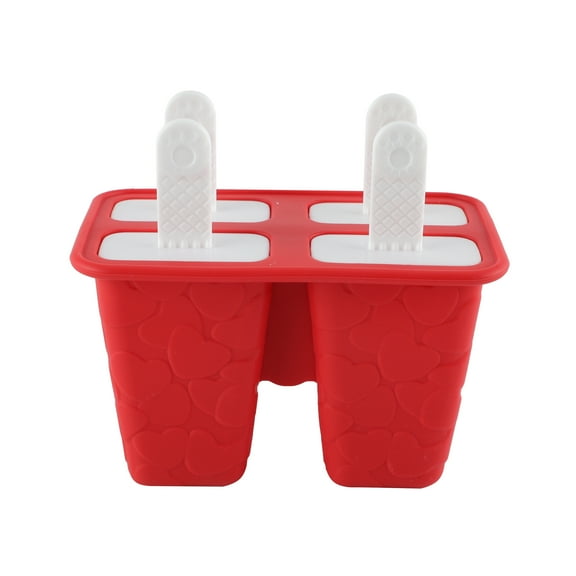 Embossed Heart Silicone Ice Pop Molds - Reusable & Dishwasher Safe, Red