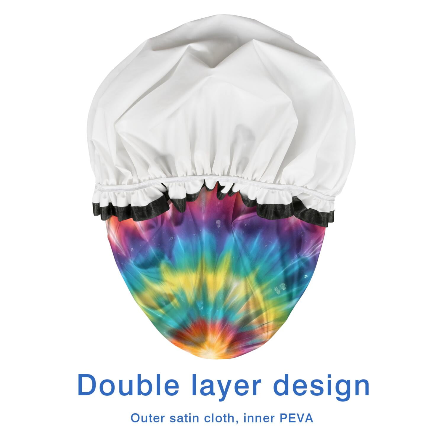 Shower Caps,Rainbow Tie Dye Mandala Pattern Waterproof Shower Cap for Women 4 Pieces,Double Reusable Hair Cover for Shower PEVA Elastic Stretch Hem