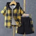 thumbnail image 4 of Xudanell Toddler Summer Clothes Boy Boys' Shorts Set Outfits Summer Short Sleeved Pants Plaid Color Collision Hooded Two Piece Suit Boys Suit Track Suits For Kids Summer Boys, 4 of 4