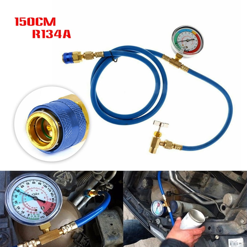 DASBET R134A A/C Refrigerant Charge Hose with Pressure Gauge and 1/2 inch Can Opener Tap Dispensing Valve fit for Car AC Air Conditioning 