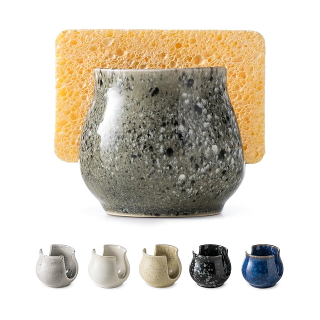 Soporte para esponja de cerámica Zoeeker para fregadero de cocina, color gris
