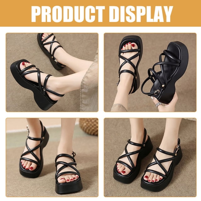 unbranded 1Par Sandalias De Cuña Negras Para Mujer Casual Y Para Y Diario