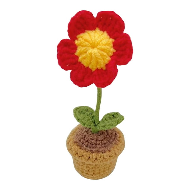 Fleurs Tricotées Faites à la Main Fleurs en Pot Tissées, Crochets de Roses, Fleurs Simulées Auto-Fabriquées Décorations de Bureau, Produits en Laine Finis
