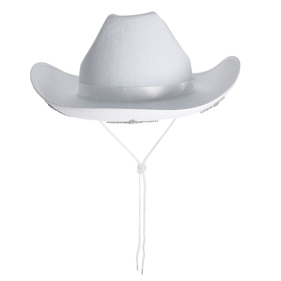 LOLIPPYY White Western Hat with Sparkly Design and Adjustable Chin Strap for Parties and Outdoor Events