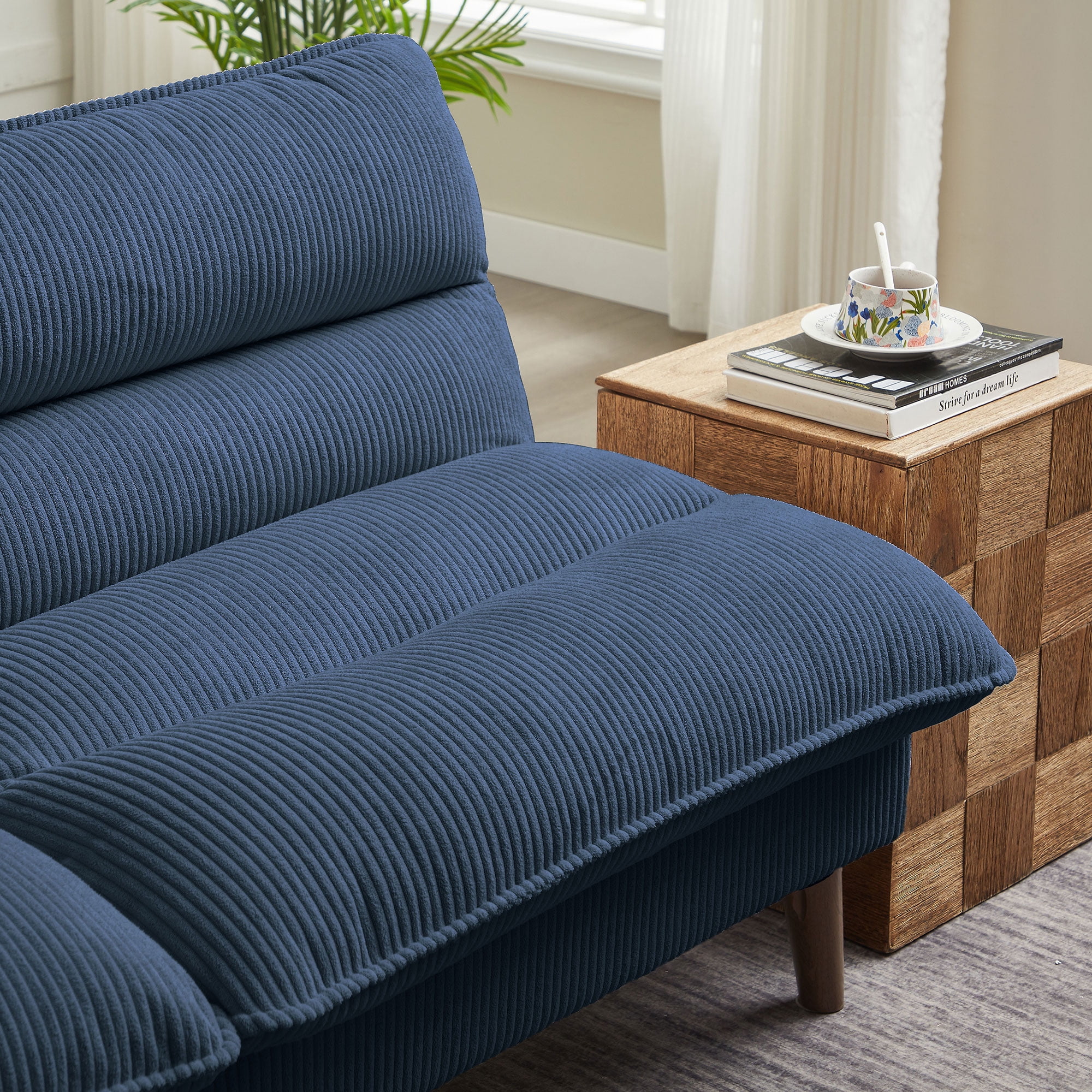 Jarenie Chireca 72" Futon Sofa Bed, Convertible Futon Couch with Adjustable Backrest, Modern Corduroy Futon Sleeper Sofa for Small Spaces, Living Room, Office, Blue