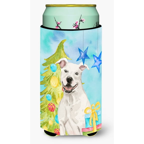 Carolines Treasures BB9396TBC White Staffie Bull Terrier Christmas Tall Boy Beverage Insulator Hugger  Tall Boy