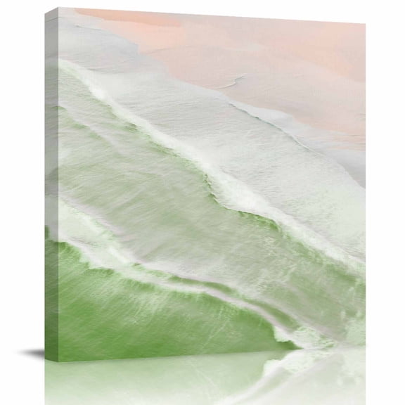 Framed Canvas Wall Art for Living Room Sage Green Ocean Waves Wall Decor, Ombre Beach Spray Aesthetic Paintings for Bedroom Office Kitchen Bathroom, Ready to Hang Artwork Wall Pictures 8x8 Inch