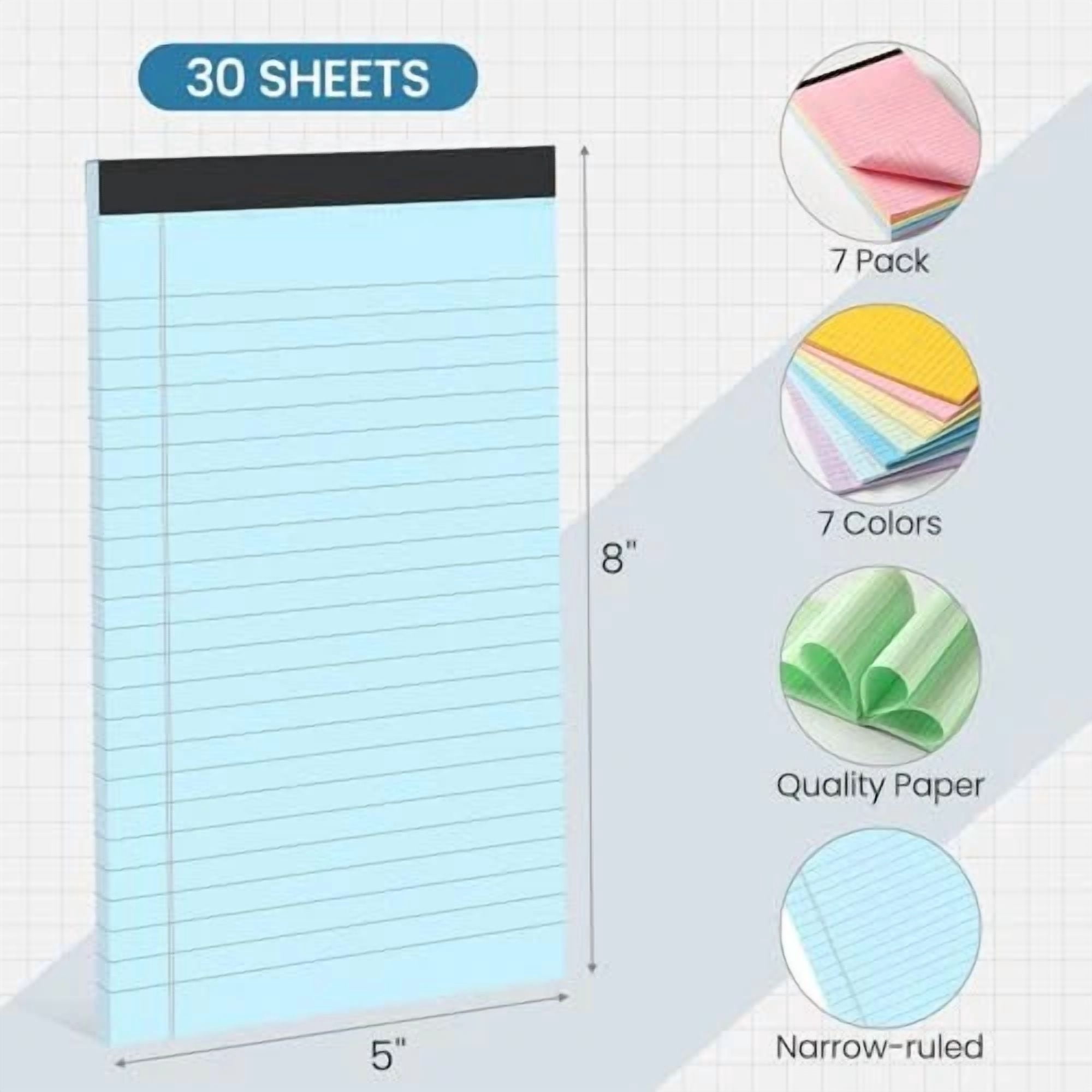 Note Pads 5x8,[7 Pack] Colorful Narrow Ruled Legal Pads,Micro Writing Pads