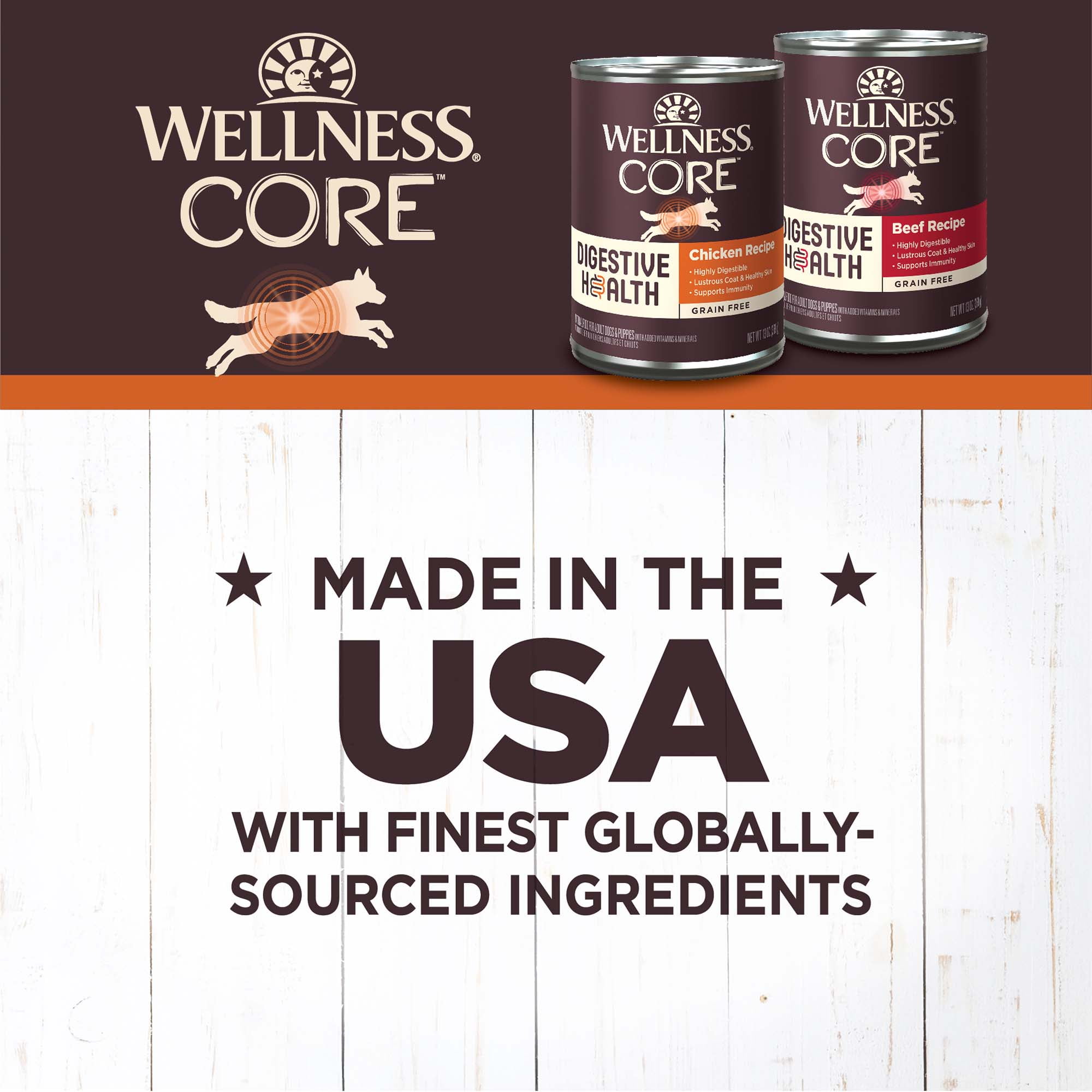 Wellness CORE Digestive Health Pate Variety Pack Adult Canned Wet Dog Food, Grain Free, Sensitive Stomach, Natural 13 oz, Pack of 6 Cans