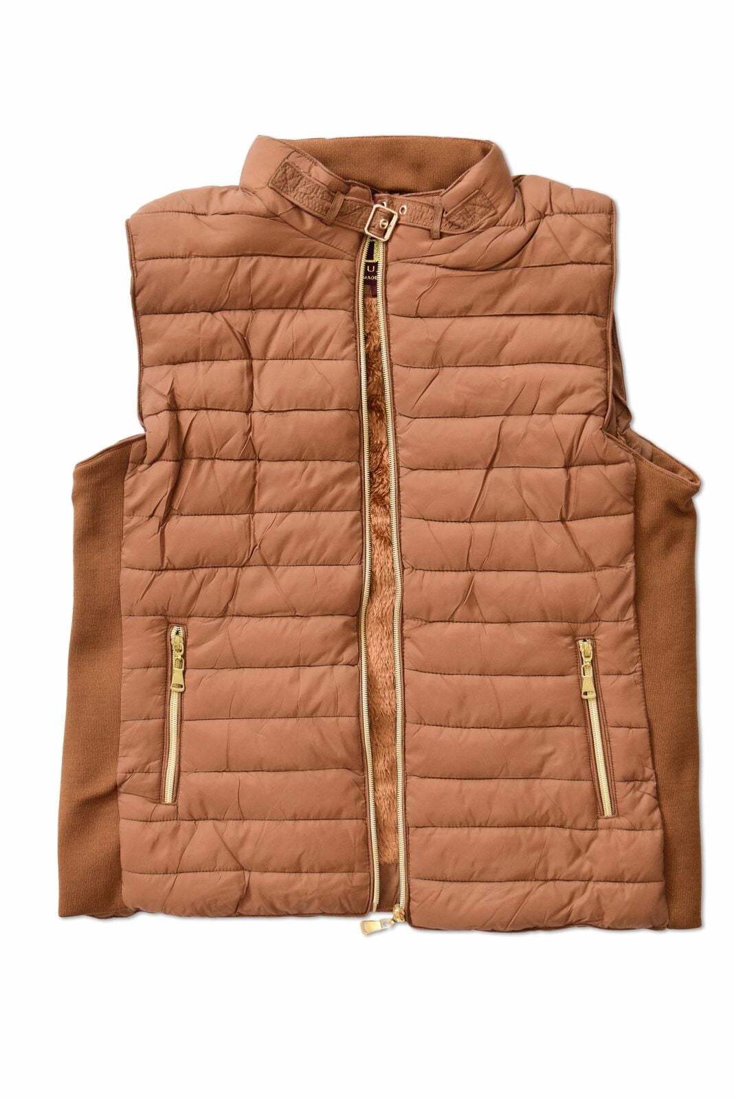 womens puffer vest brown