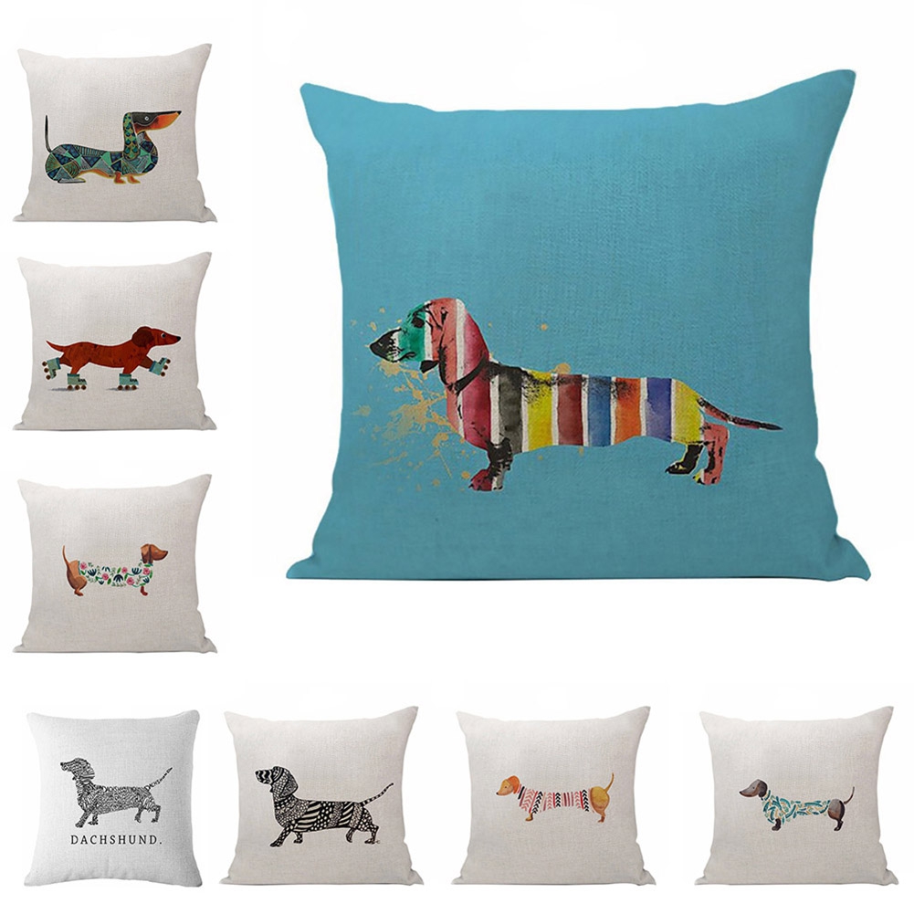 jiaroswwei Lovely Sausage Dog Pillow Case Linen Waist Cushion Cover