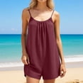 thumbnail image 2 of Women's Spaghetti Strap Scoop Neck Backless Romper Loose Casual Summer Outfit with Pockets, 2 of 5