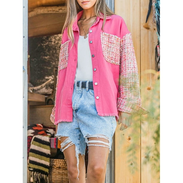 Pink patchwork shop denim jacket
