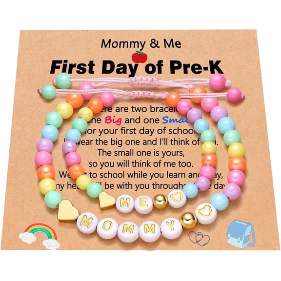 First Day of School Bracelet Mom and Daughter Back to School Bracelet Mommy and Me, Mother Daughter Bracelets Back to School Gifts for Daughter Girls Pre-K Mommy&Me-Colorful Pre-K Mama&Mini-Sweetcolo