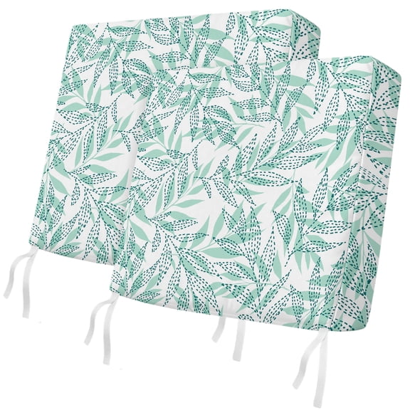 Outdoor Patio Cushion Covers 2 Pack Teal Green Leaves Chair Pads Slipcovers with Ties & Zipper Waterproof Seat Cover Summer Tropical Branches Seat Cushion Covers for Outdoor Couch Sofa 20x18 Inch