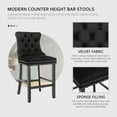 thumbnail image 2 of Tzicr Velvet Counter Height Bar Stools Set of 4, 27" Counter Height Bar Chairs with Button Decor, Nailhead Trim, Solid Wooden Legs, Upholstered Bar Stools for Kitchen, Cafe, Pub (Black), 2 of 6