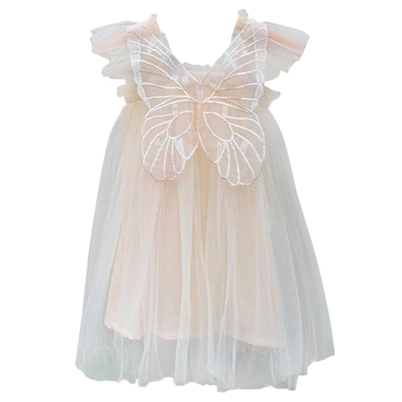 TAIAOJING Toddler Summer Dresses for Girls Baby Fly Sleeve Butterfly Tulle Lace Dress Dance Party Princess Dresses For 2-3 Years