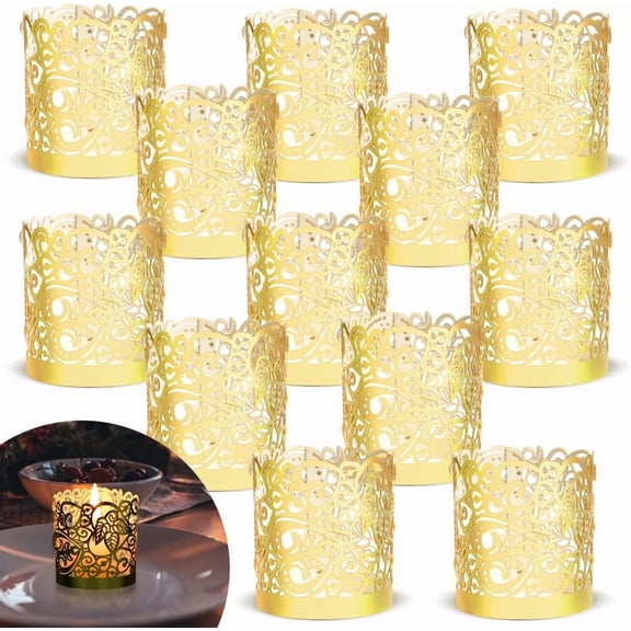 48pcs Votive Candles Holders Wraps, Gold Tea Light Candle Fairy Home Decoration (No Bottom)
