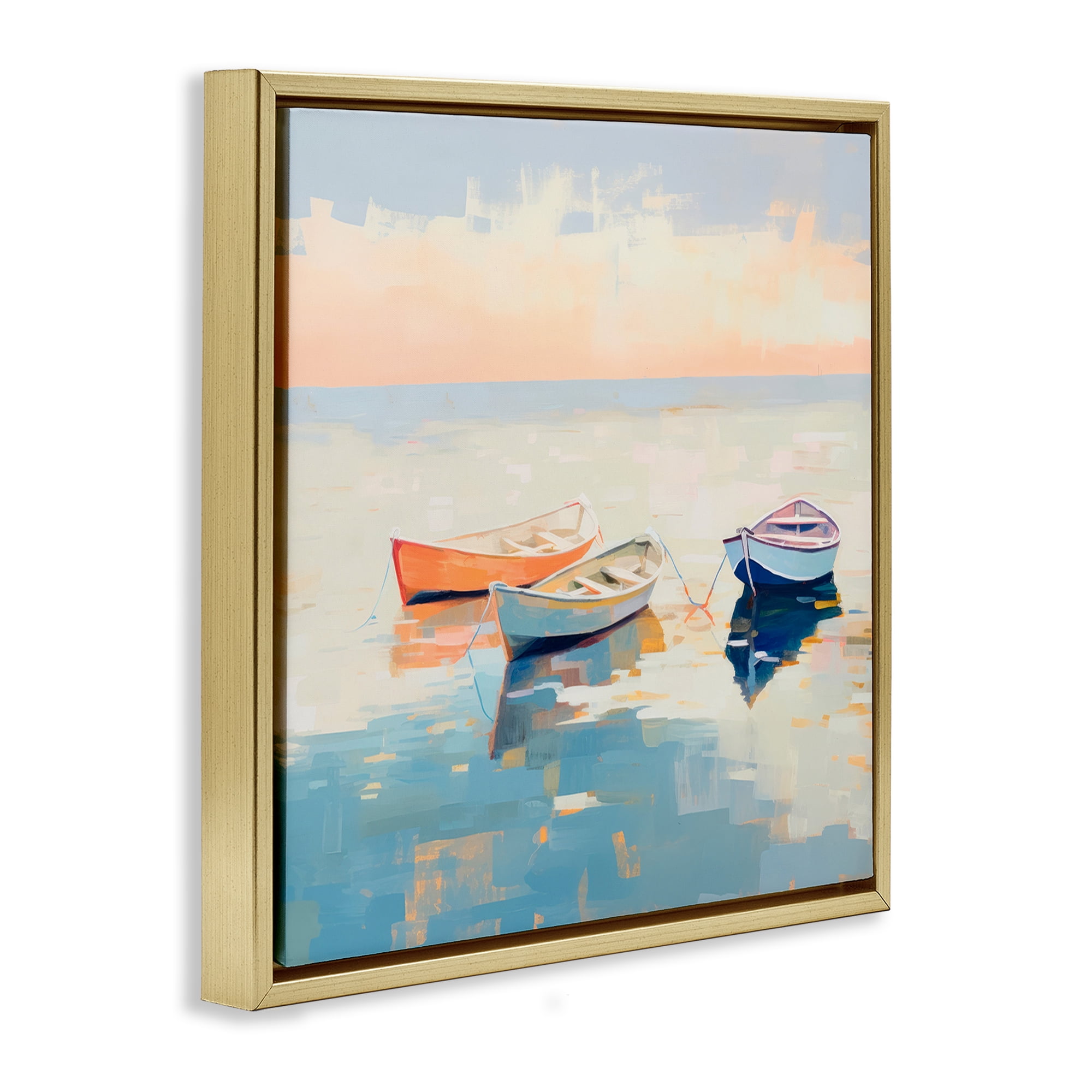 Stupell Industries Soft Pastel Boats Transportation Painting Gold Floater Framed Canvas Art Print Wall Art, 25 x 25