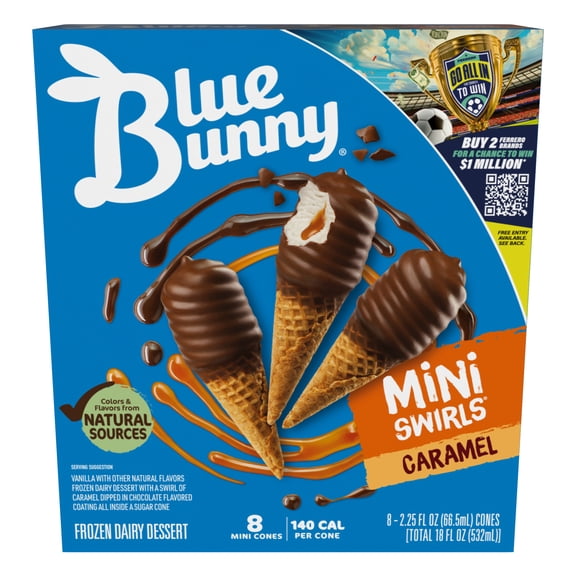 Blue Bunny Mini Swirls Caramel Cones, Frozen Dessert, 8 Pack