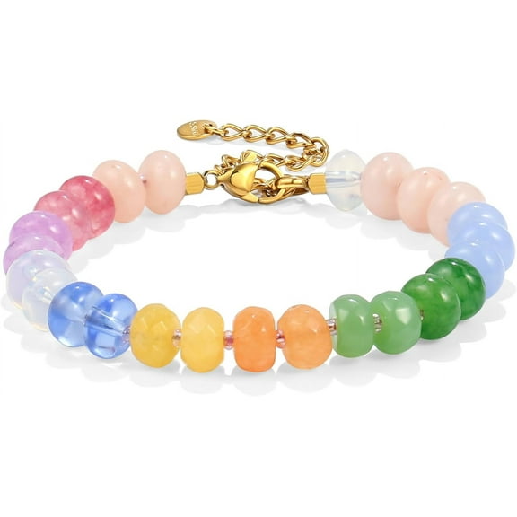 Women's Gemstone Beaded Bracelet Colourful Natural Stone Freshwater Pearl Surfers Beach Rainbow Bracelet Jewellery Gifts