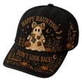 thumbnail image 4 of Clearance Hotyverty Halloween Ghost Baseball Cap, Happy Haunting Patchwork Ghost Pumpkin Commemorative Vintage Baseball Cap Adjustable Cotton Dad Hat Halloween Gift for Women Men, Black, 4 of 9