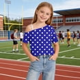 thumbnail image 5 of Fengqque Girl's off the Shoulder Tops Short Sleeve Loose Summer T Shirt Tops Polka Dot Print Cold Shoulder Tops Dark Blue-A 11-12 Years, 5 of 9