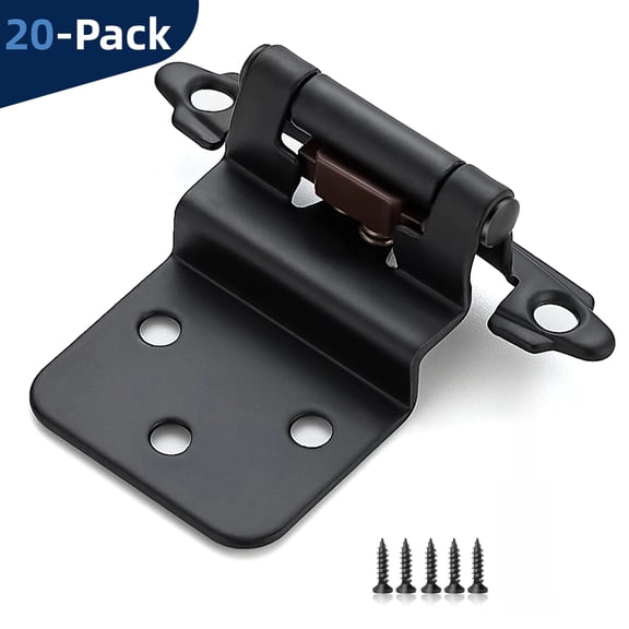 YMWVH 20 Pack Self Closing Bath & Kitchen Cabinet Hinges, 1/2" Overlay Matte Black Flush Mount, w/Door Bumpers & Upgraded Screws